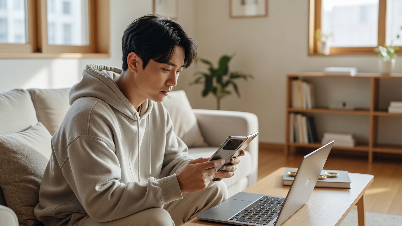 폴더블 아이폰 출시일 소식을 확인하는 모습